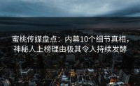 蜜桃传媒盘点：内幕10个细节真相，神秘人上榜理由极其令人持续发酵