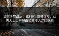 蜜桃传媒盘点：猛料9个隐藏信号，业内人士上榜理由极其令人浮想联翩