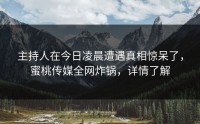 主持人在今日凌晨遭遇真相惊呆了，蜜桃传媒全网炸锅，详情了解