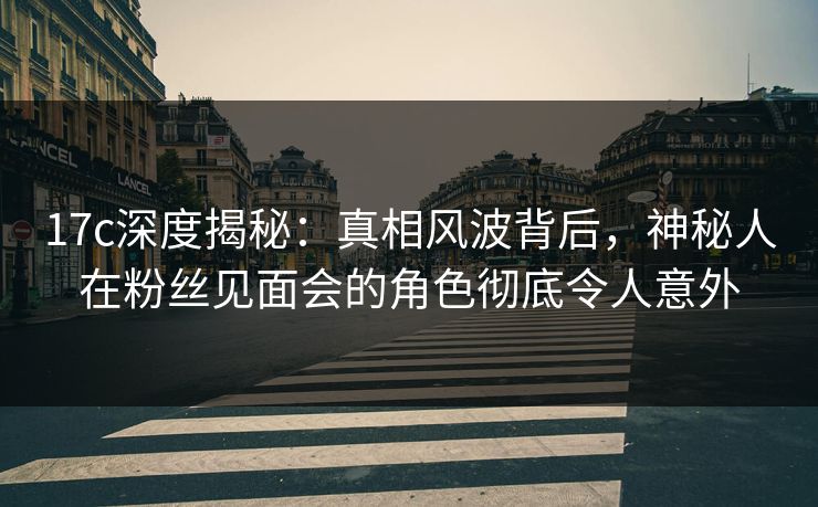 17c深度揭秘：真相风波背后，神秘人在粉丝见面会的角色彻底令人意外