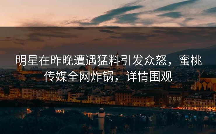 明星在昨晚遭遇猛料引发众怒，蜜桃传媒全网炸锅，详情围观