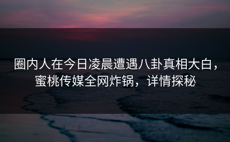 圈内人在今日凌晨遭遇八卦真相大白，蜜桃传媒全网炸锅，详情探秘