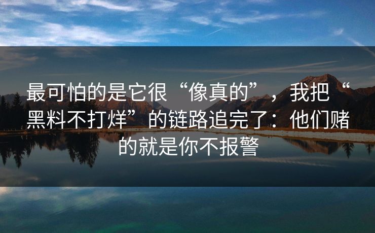 最可怕的是它很“像真的”,我把“黑料不打烊”的链路追完了:他们赌的就是你不报警 最可怕的是它很“像真的”,我把“黑料不打烊”的链路追完了:他们赌的就是你不报警